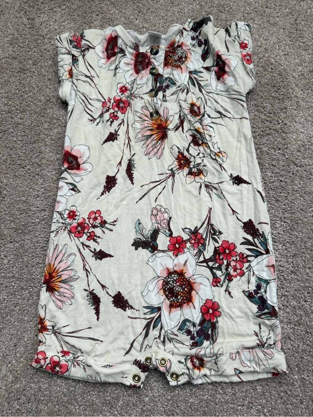 Lou Lou & Co Girls Floral Short-Sleeve Romper in Cream & Pink Size 2T